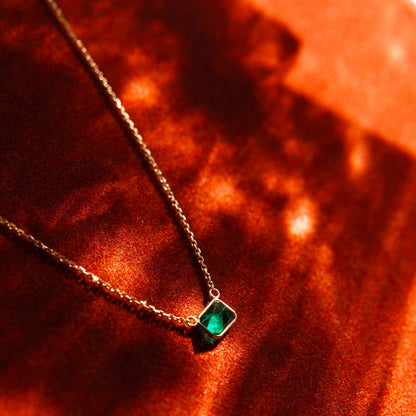 14k Solid Gold Rectangular Emerald Necklace