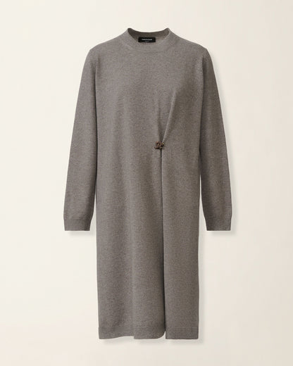 Fabiana Filippi gray knit midi dress with long sleeves and jewel knot detail