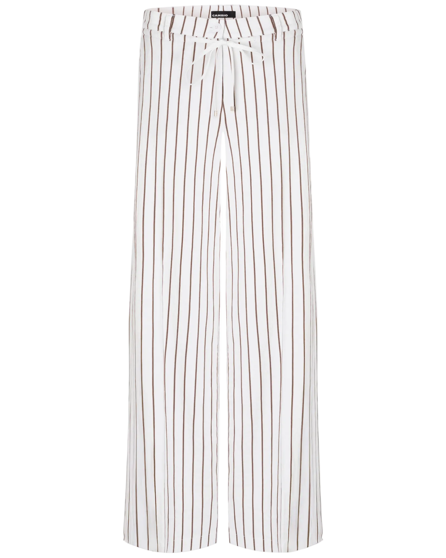 Adrienne Pants in White/Coffee Stripe