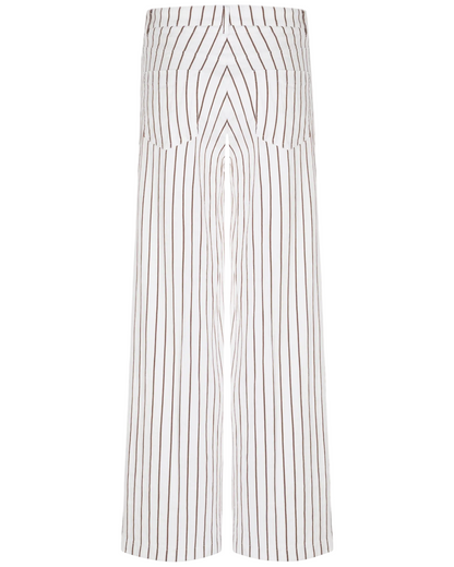 Adrienne Pants in White/Coffee Stripe