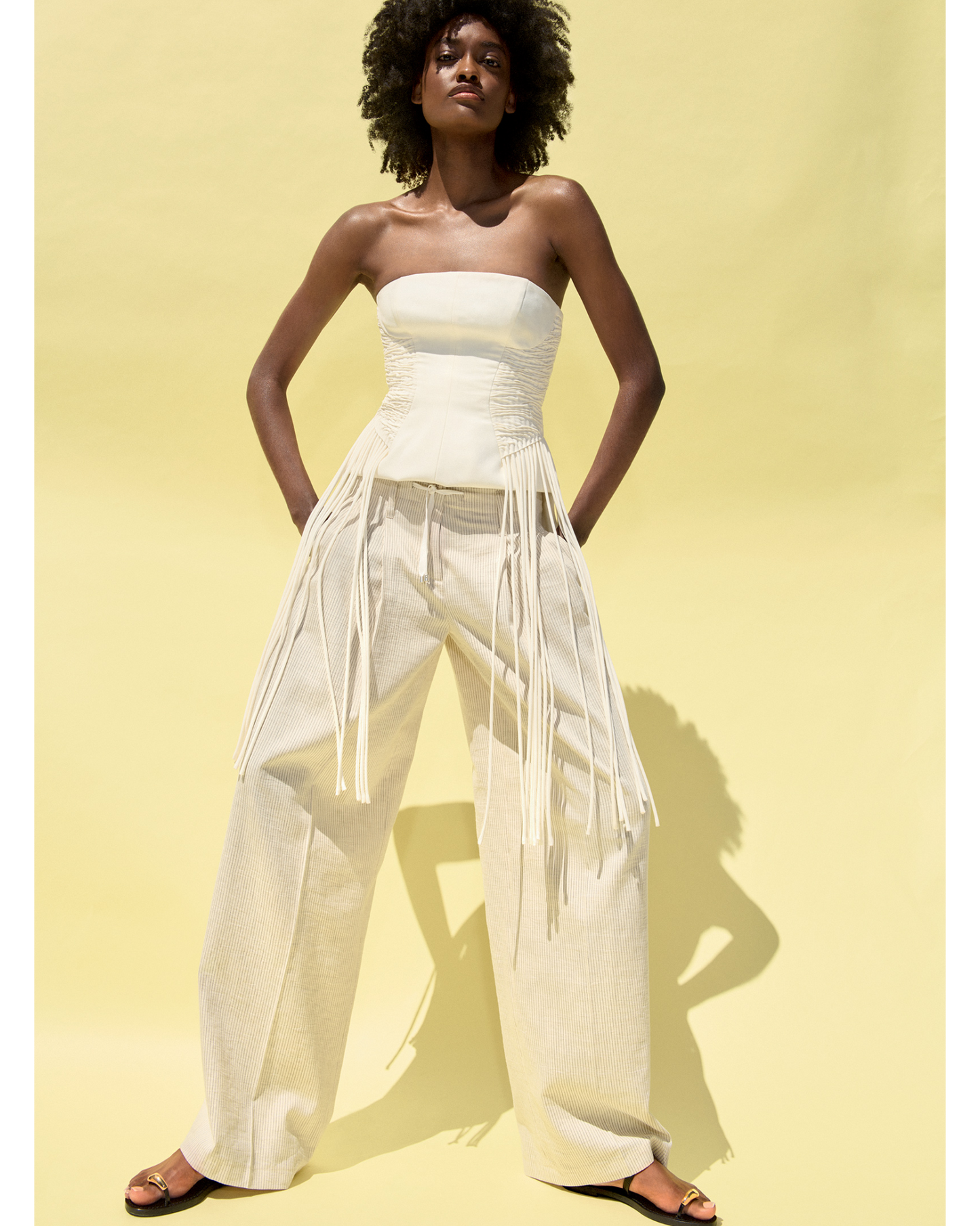 Adrienne Pants in White/Coffee Stripe