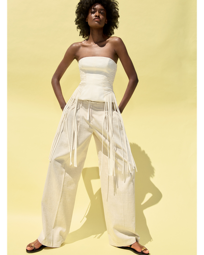 Adrienne Pants in White/Coffee Stripe