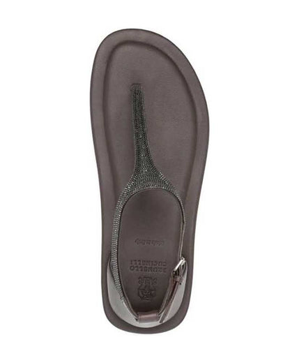 Beaded Leather T-strap Sandals in Dark Brown