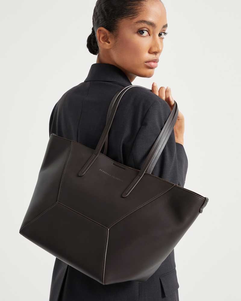 Small Calfskin BC Duo Bag in Pine Cone Brown