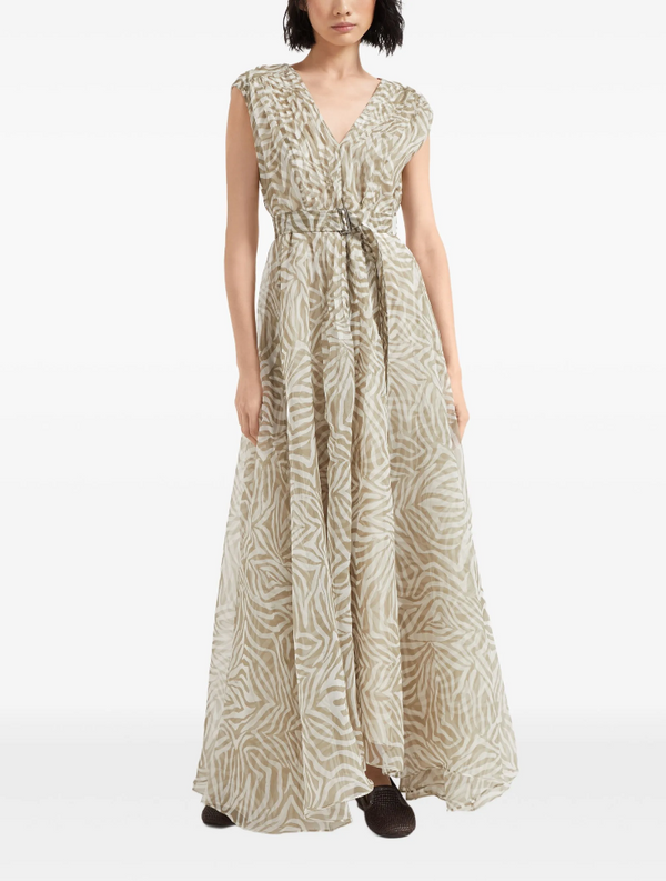 Ethnic Print Dress in Khaki