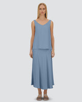 Satin Tank in Stone Blue