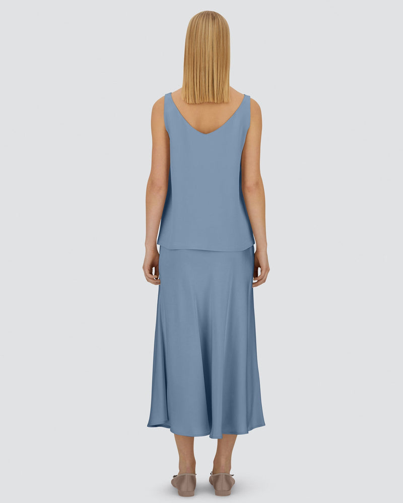 Satin Tank in Stone Blue