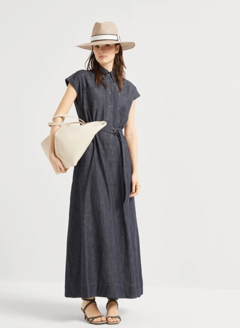 Denim Chemisier Dress in Dark Blue