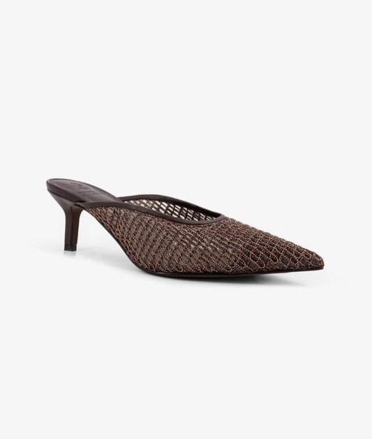Brunello cucinelli 3D Monili Mesh Embroidery 55MM Pointed Toe Mules in Brown Rose Gold