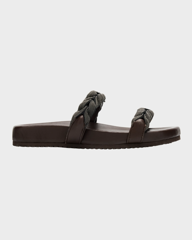 Brunello cucinelli Braided Monilo Cushioned Leather Sandals in Dark Brown