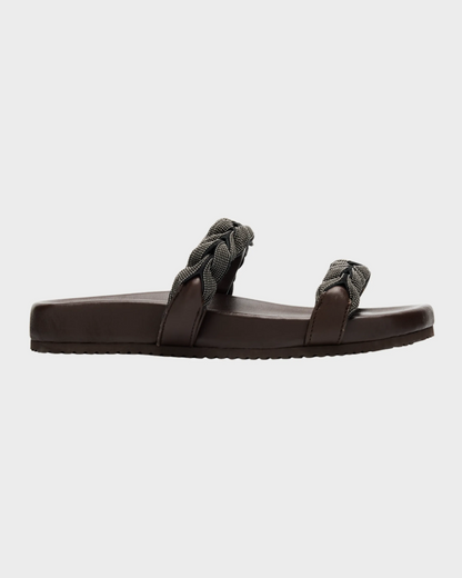 Brunello cucinelli Braided Monilo Cushioned Leather Sandals in Dark Brown
