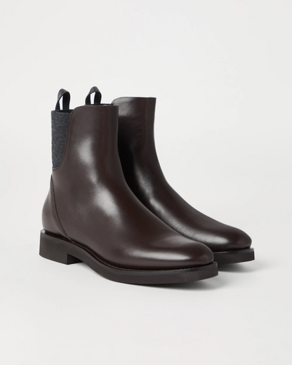 Brunello cucinelli Matte Calfskin Chelsea Boots in Brown