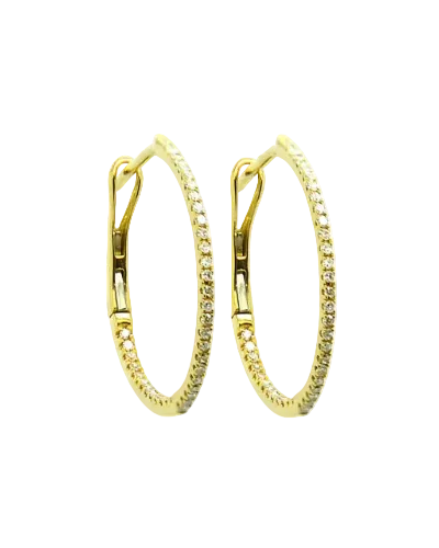 14KY Single Cut Diamond Hoops 3/4 Inch in Yellow Gold
