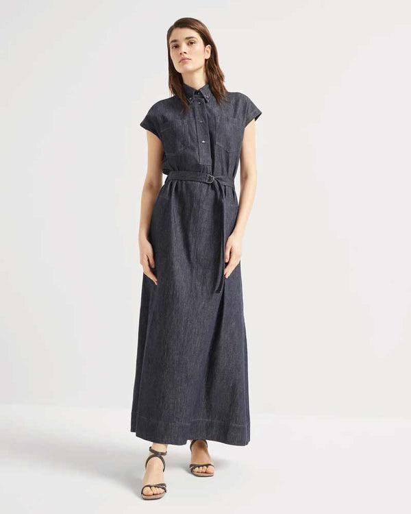 Denim Chemisier Dress in Dark Blue