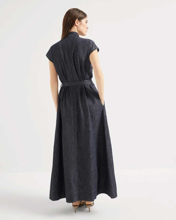 Denim Chemisier Dress in Dark Blue