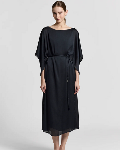 Fluid Crepon Satin Dress in Night Blue