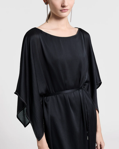 Fluid Crepon Satin Dress in Night Blue