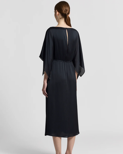 Fluid Crepon Satin Dress in Night Blue