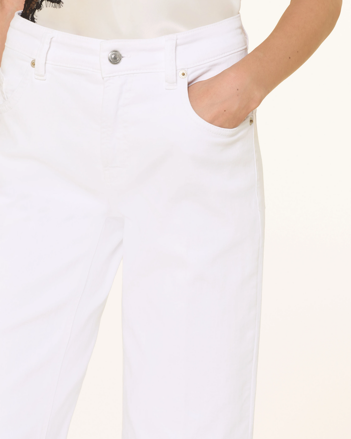 Felina Cropped Jeans in Pure White Stone Fringed
