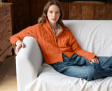 Luxe Cable Zip Cardigan in Brandy