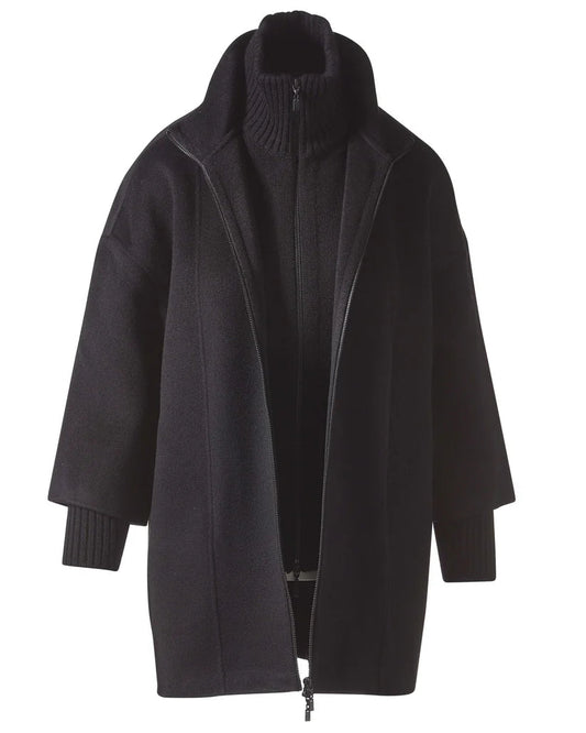 Knit Insert Zip Mock Coat in Black