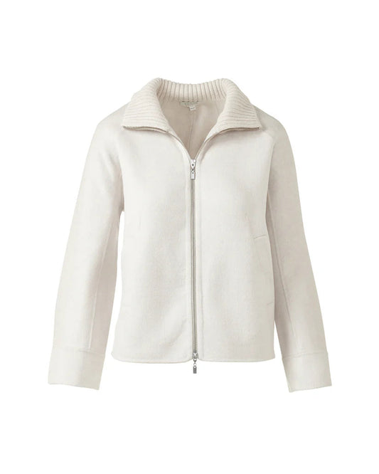 Short Knit Trim Zip Mock Coat in Birch