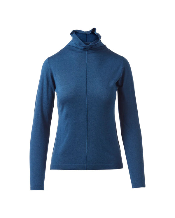 Long Sleeve Seamed Funnel in Sapphire