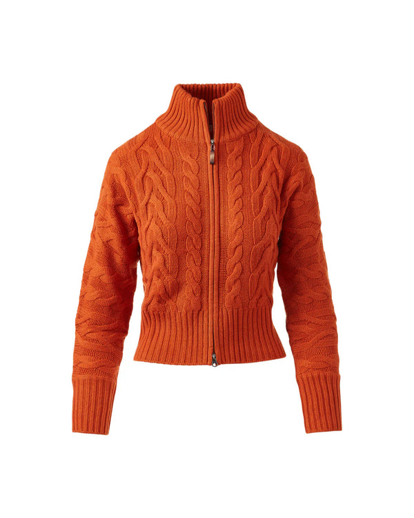 Luxe Cable Zip Cardigan in Brandy