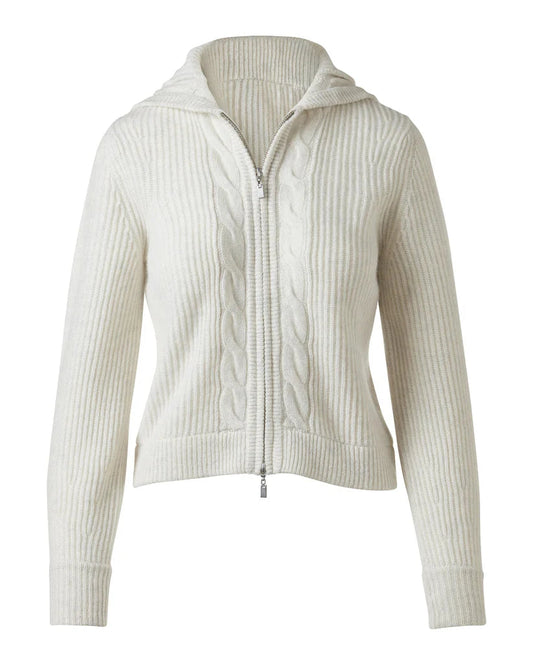 Rib & Cable Zip Hoodie in Whisper
