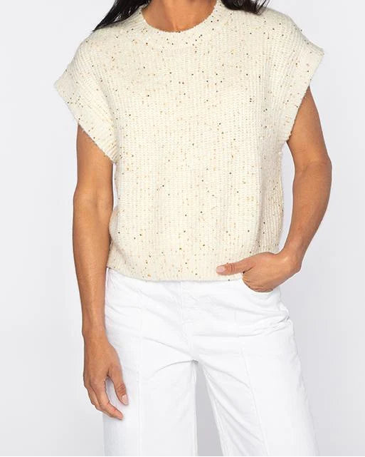 Sequin Sleeveless Crew in Ivory