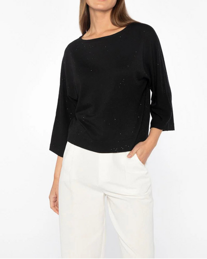 Sequin Easy Crop Pullover in Black