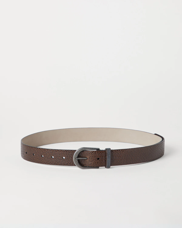 Glossy Hammered Calfskin Belt with Molini in Brown