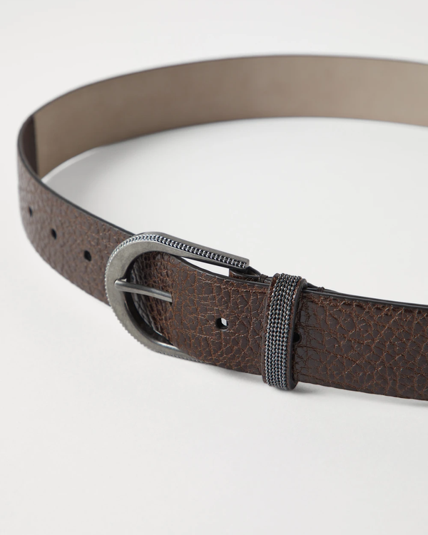 Glossy Hammered Calfskin Belt with Molini in Brown
