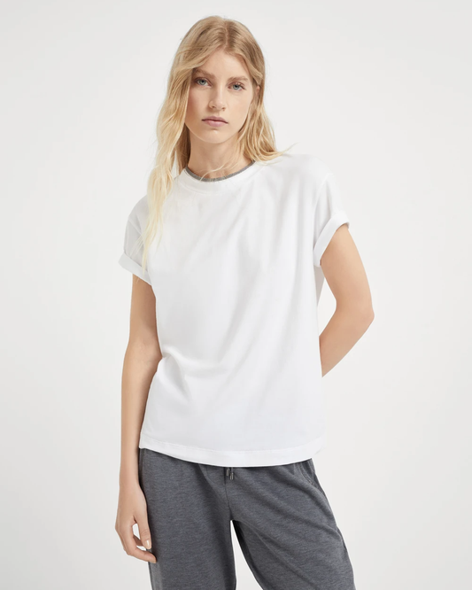T-Shirt with Monili Faux Layer in White