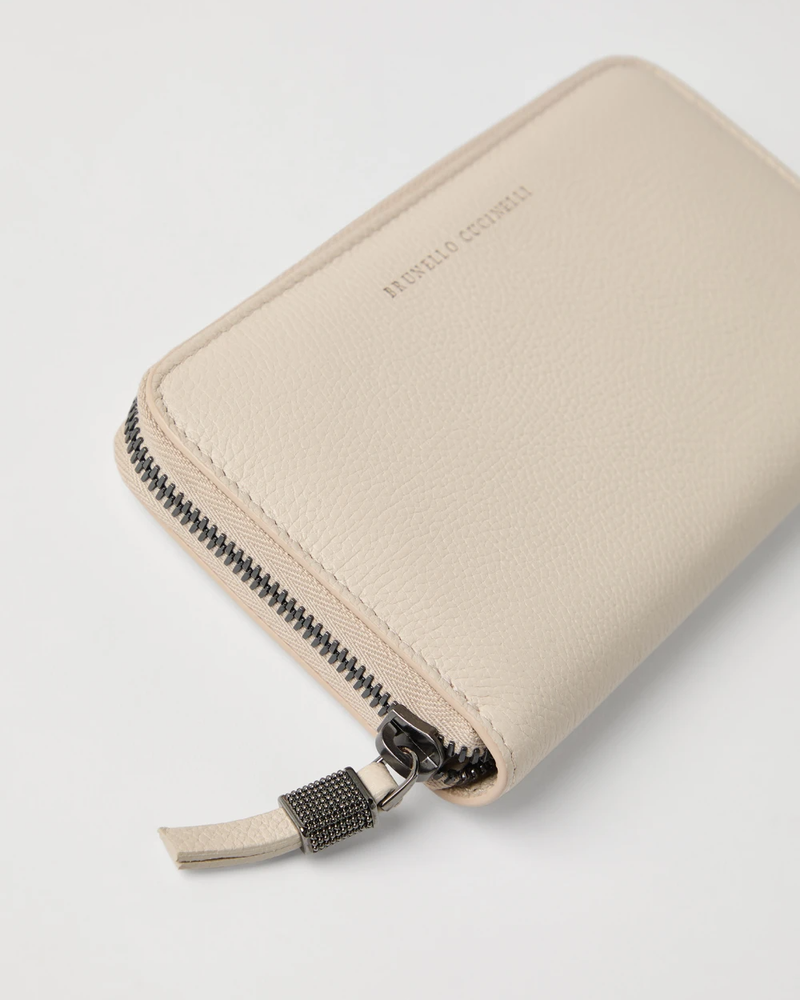 Leather Wallet with Monili in Ivory