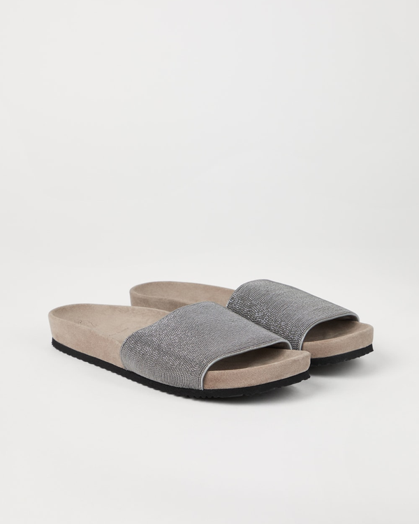 Suede Slides in Silver