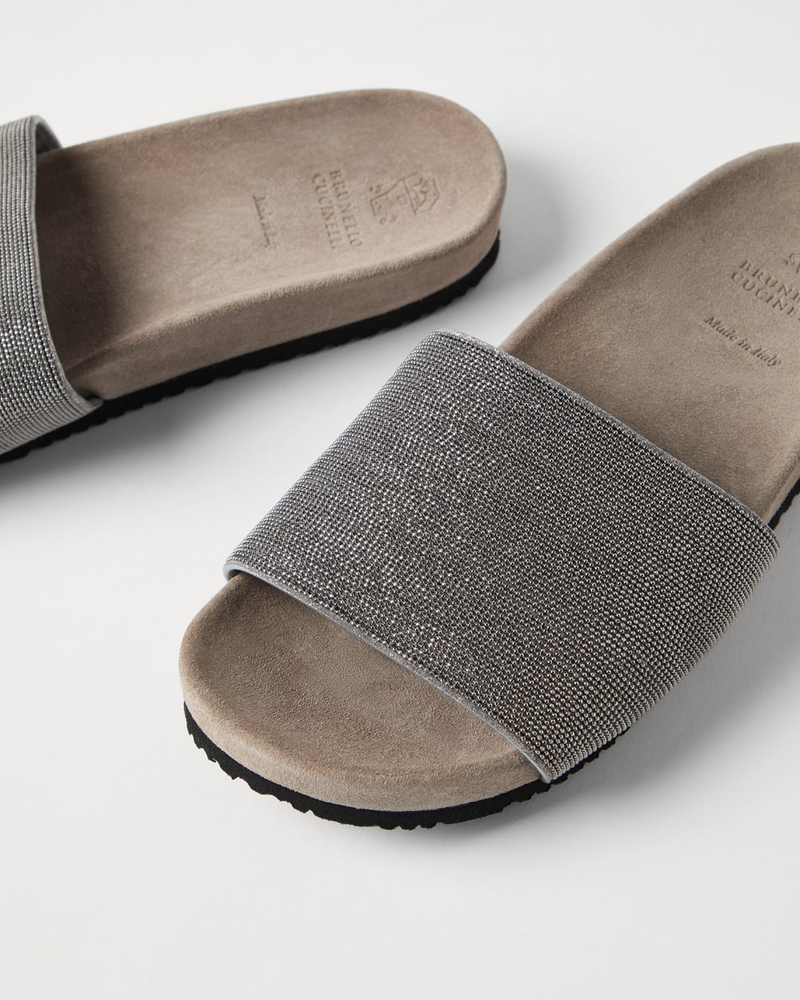 Suede Slides in Silver