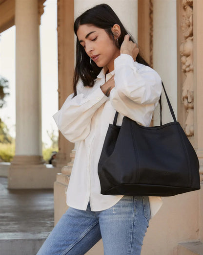 Makena Tote in Black Pebble Grain