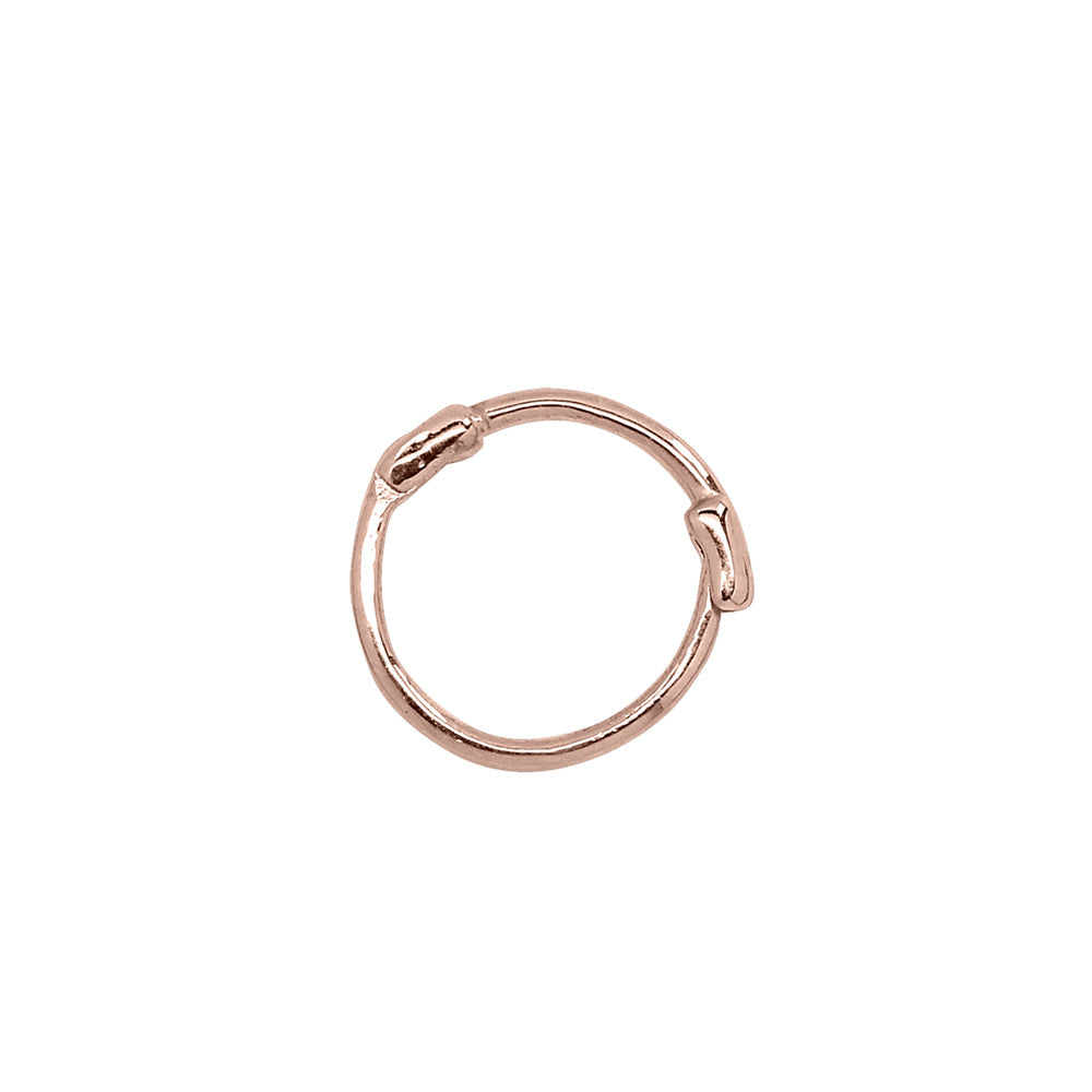 Small rose gold thin huggie hoop earring 13mm diameter with hinged closure