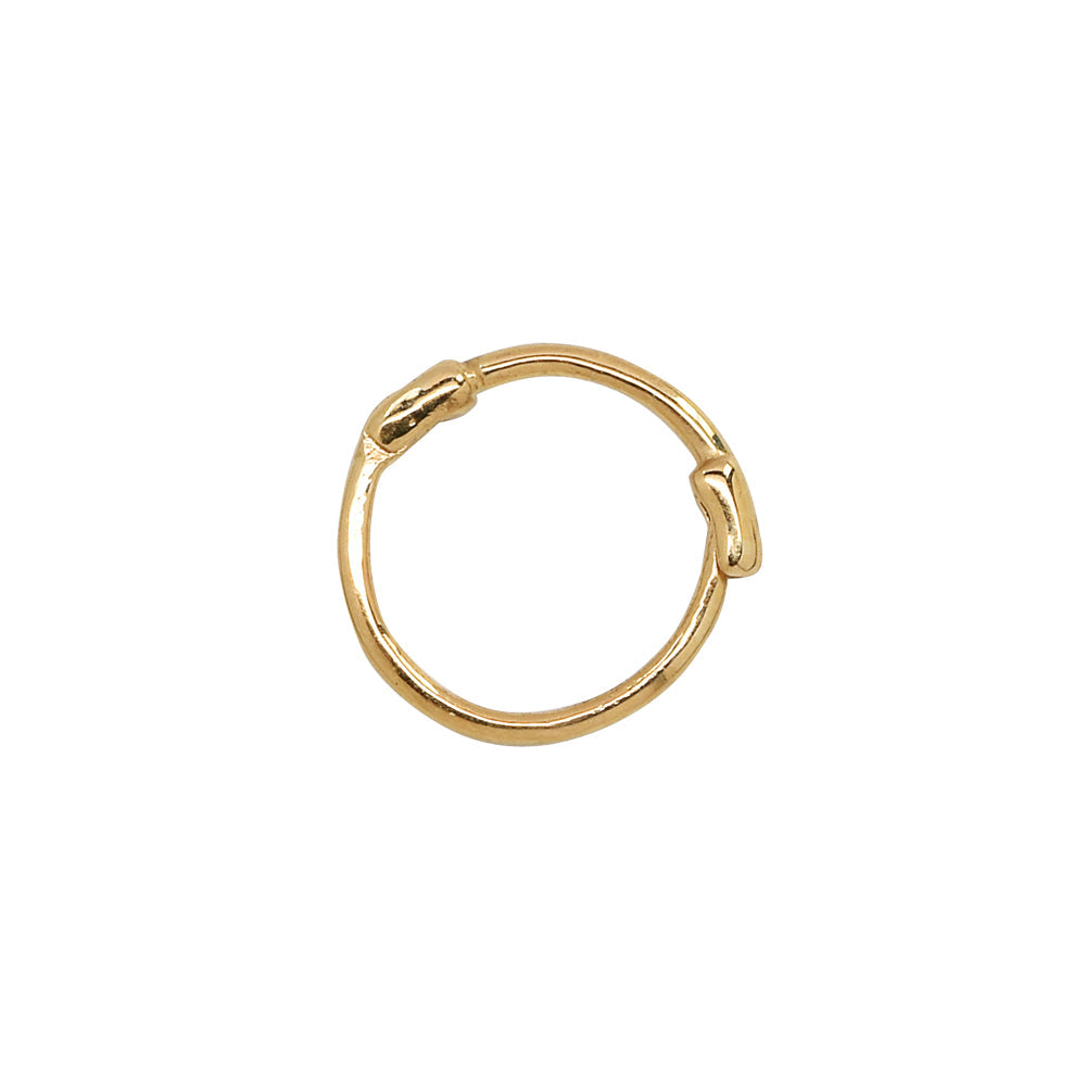 Small gold thin huggie hoop earring with hinged closure mechanism