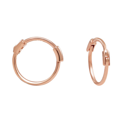 Rose gold small thin huggie hoop earrings 13mm with hinged closure