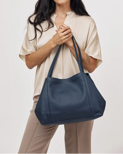 Makena Tote in Navy Pebble Grain