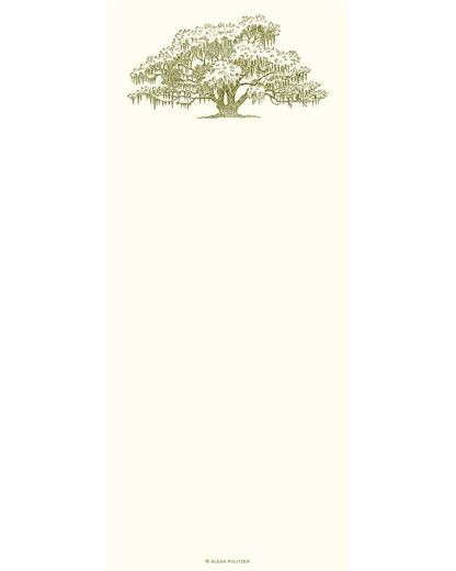 Cream notepad with olive green illustrated Southern live oak tree dripping Spanish moss