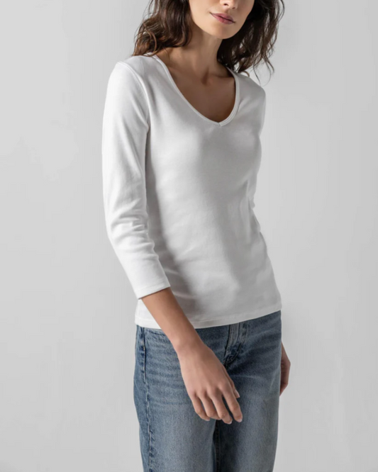 3/4 Sleeve V-Neck in White
