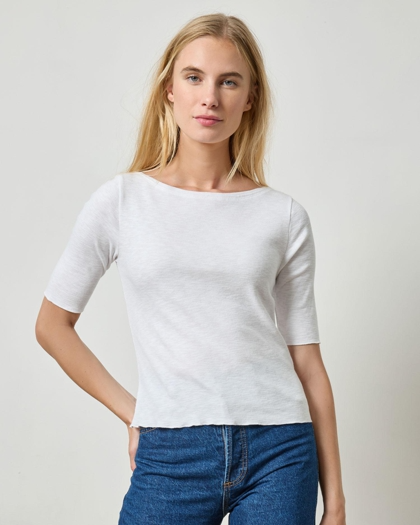 Elbow Sleeve Boatneck in White
