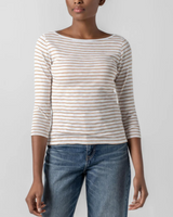 Striped 3/4 Sleeve Boatneck in Teak Stripe
