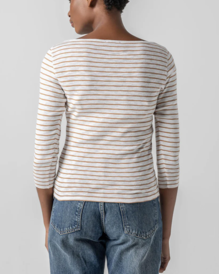 Striped 3/4 Sleeve Boatneck in Teak Stripe