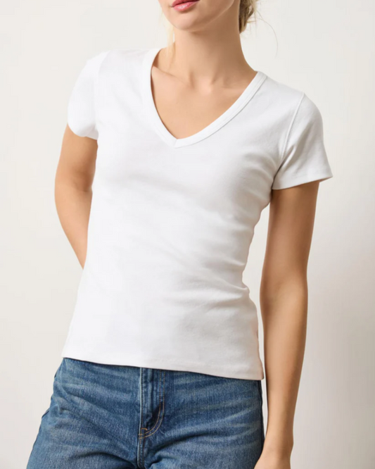 Short Sleeve V-Neck in White