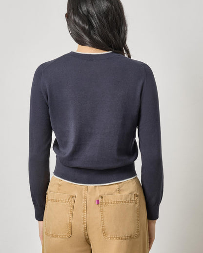 Picot Edge Crewneck Sweater in Navy