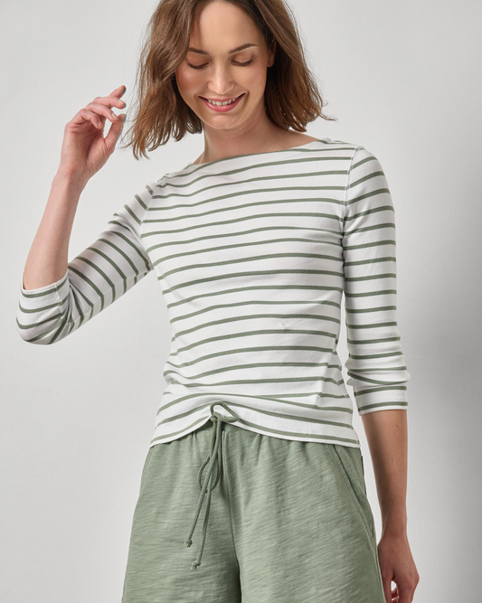Rib Stripe 3/4 Boatneck in Sage